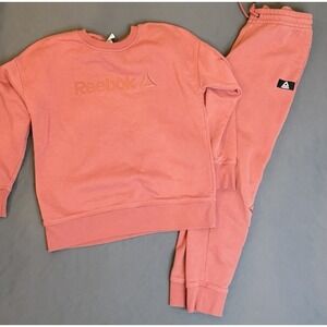 Reebok Purpose Sweatshirt Jogger Set Womens Size Small Dusty Rose Fleece Lined